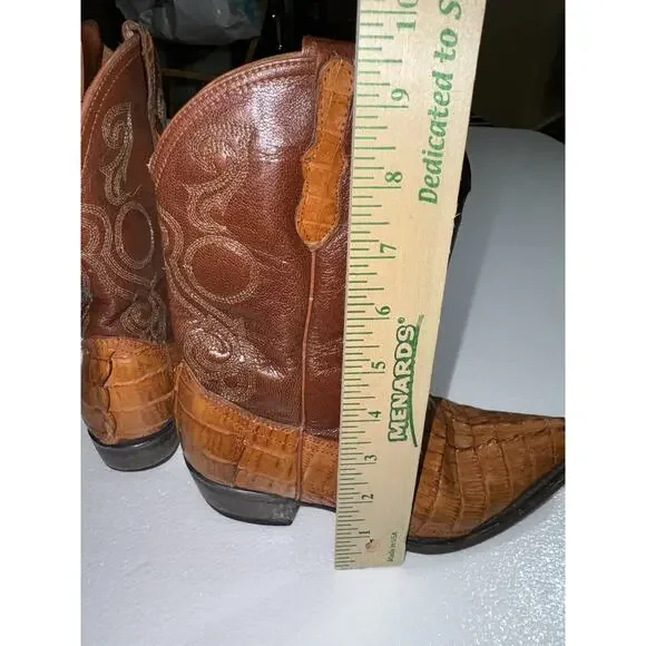 Espolon De Oro Boots Size Y 1 Brown Alligator Embossed Exotic Cowboy Western - Picture 8 of 15